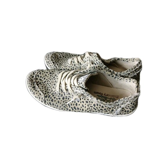 Skechers BOBS Womens 9 Leopard Print Canvas Lace Up Sneakers Memory Foam Shoes - Picture 1 of 7